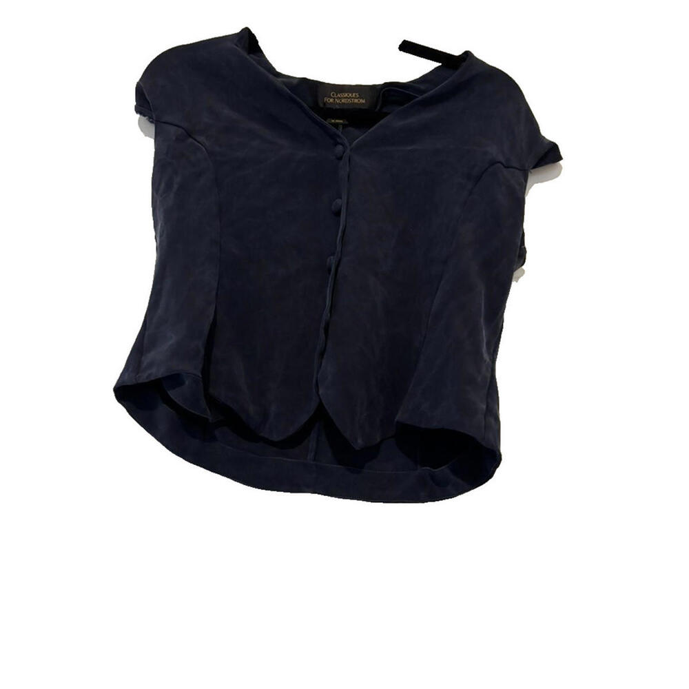 Classiques Nordstroms sleveless silk blue button down shirt sz S #3009